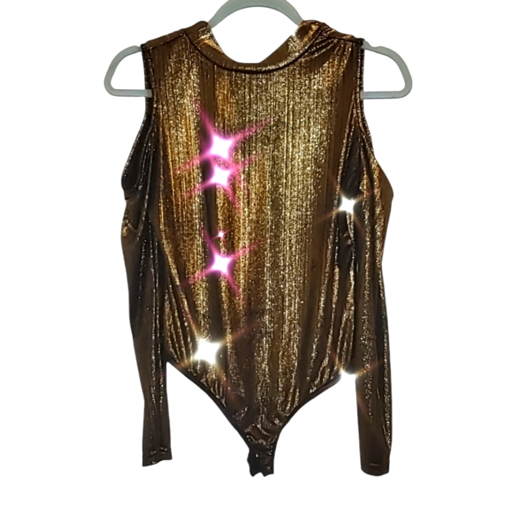 Glamorous brand Gold metallic cold shoulder bodysuit medium